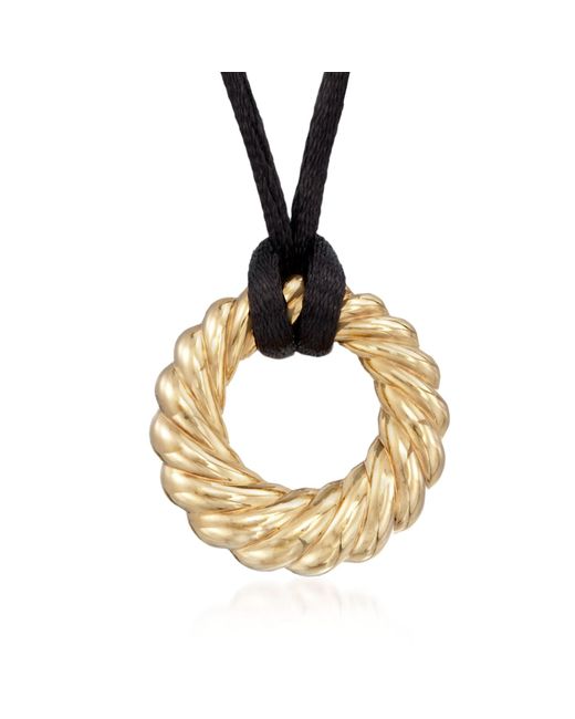 Ross-Simons Metallic Andiamo 14kt Yellow Gold Over Resin Braided Circle Pendant Necklace