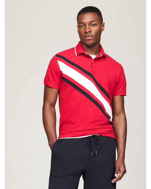 Tommy Hilfiger Red Regular Fit Banner Stripe Polo for men