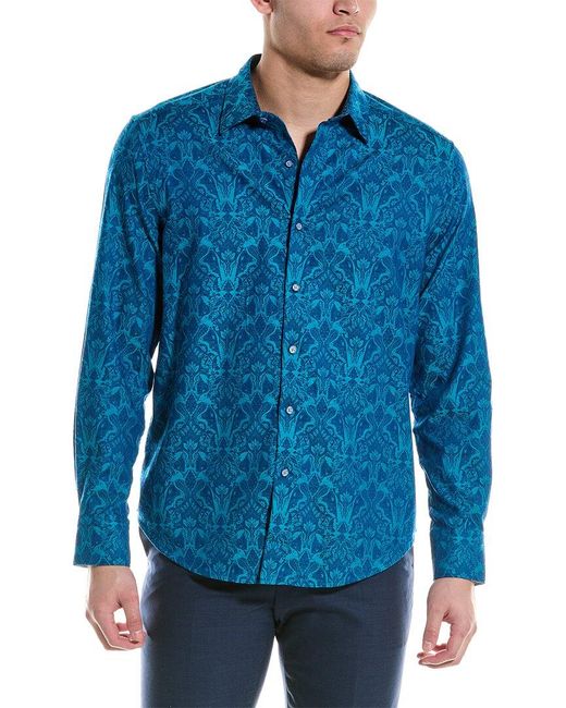 Robert Graham Blue Highland Classic Fit Woven Shirt for men