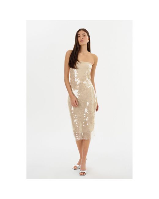Lamarque Derrica Sequin Midi Dress in White | Lyst