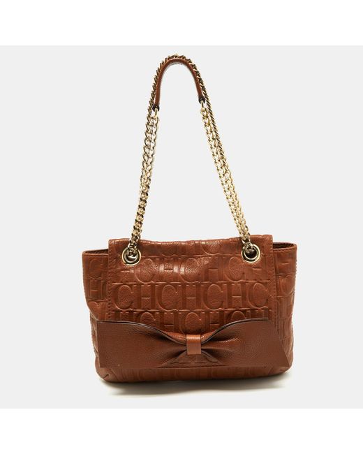 Carolina Herrera Brown Monogram Leather Audrey Shoulder Bag