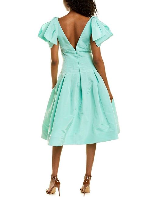 Oscar de la Renta Shoulder Drape Silk A-line Dress in Blue | Lyst