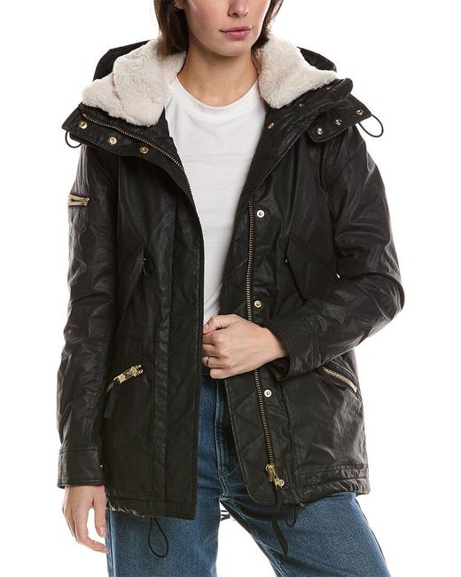 Sam. Black Devon Shearling-Trim Coat