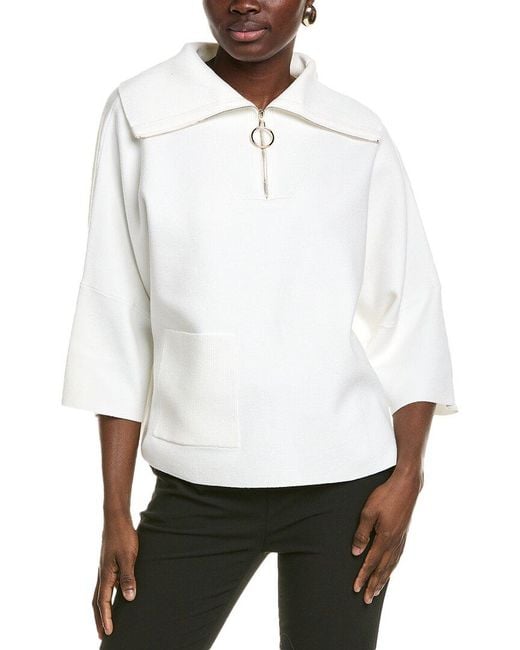 Joseph Ribkoff White Zipped Funnel Neck Sweater