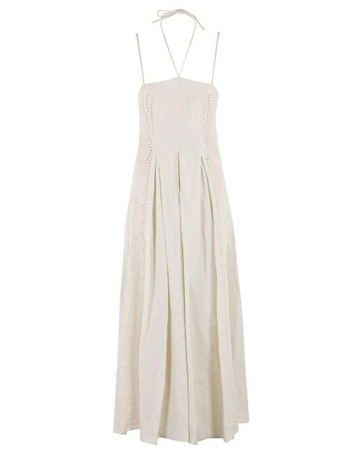 Isabelle Blanche White Midi Dress With Crochet Inserts