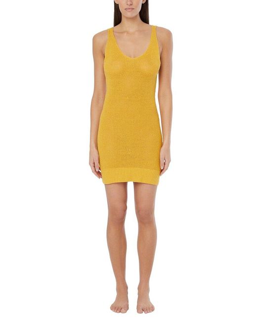 Onia Yellow Linen Knit V-neck Mini Dress