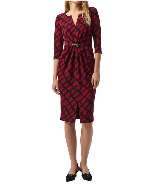 Joseph Ribkoff Ruched Dress Joseph Ribkoff Geometric Ruched Midi Dress in Red | Lyst