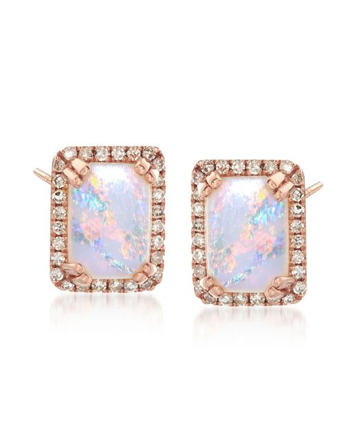 Ross-Simons White Opal And . Diamond Frame Stud Earrings In 14kt Rose Gold
