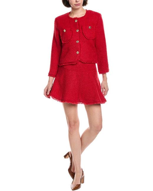 Pascale La Mode Red 2Pc Wool-Blend Skirt Suit