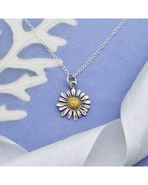 Nina Blue 18 Inch Daisy Necklace With Bronze Center In Sterling Silver