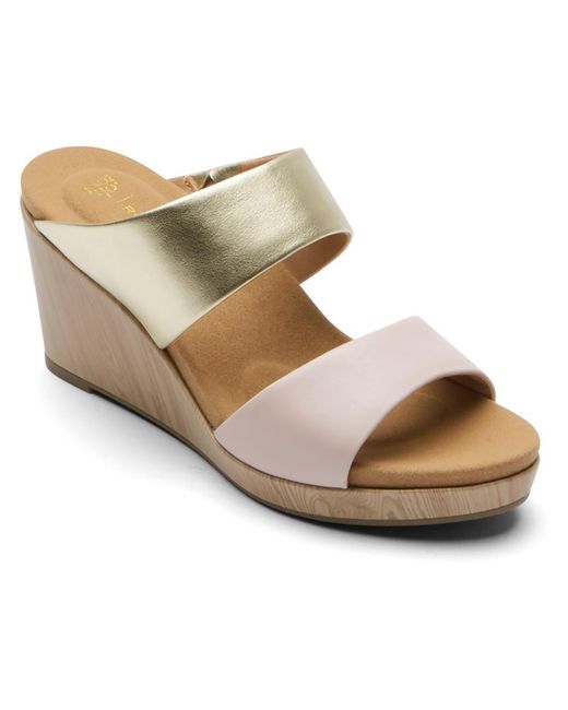 Rockport Natural Oj Briah Two Band Leather Slip On Wedge Sandals