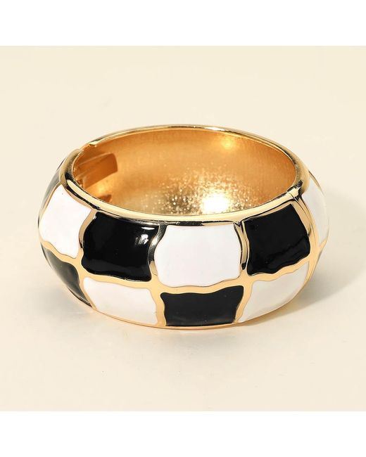 Fashnzfab Women's Metallic Bold Geometric Enamel Hinged Bangle Bracelet