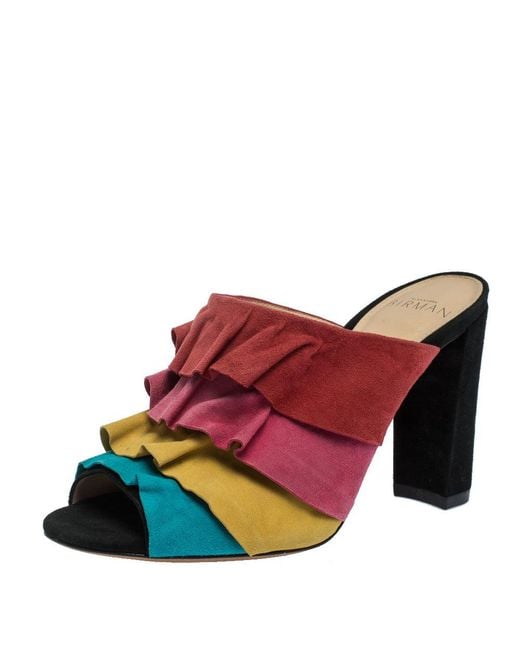 Alexandre Birman Red Suede Ruffled Sandals
