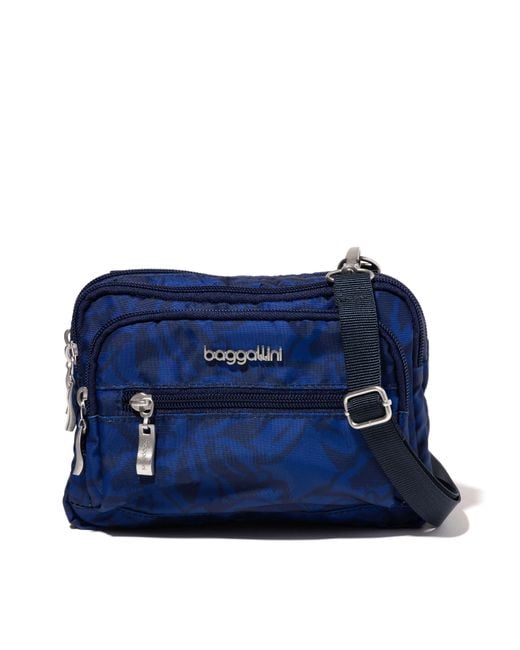 Baggallini Blue Triple Zip bagg Small Crossbody Bag