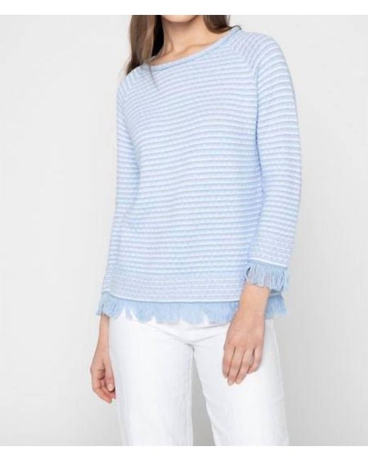 Kinross Cashmere Blue Textured Fringe Pullover Sweater