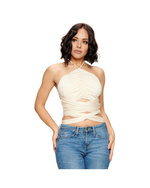 TRUEDAMES Blue Crop Halter Top