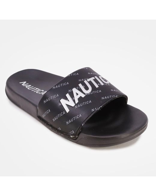 Nautica Logo Embellished Slide Sandal in Black - Lyst
