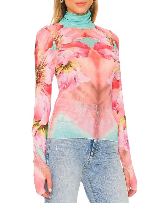 AFRM Red Zadie Power Mesh Turtleneck Top