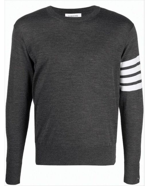 Thom Browne Black Dark Merino Wool Sweater With Striped Detail for men