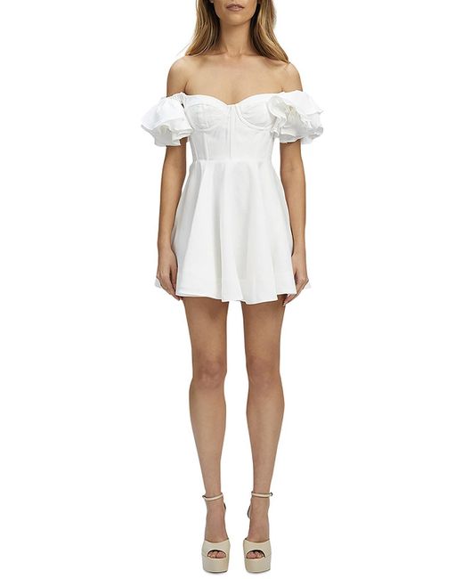 Bardot White Sigma Linen Off-the-shoulder Fit & Flare Dress