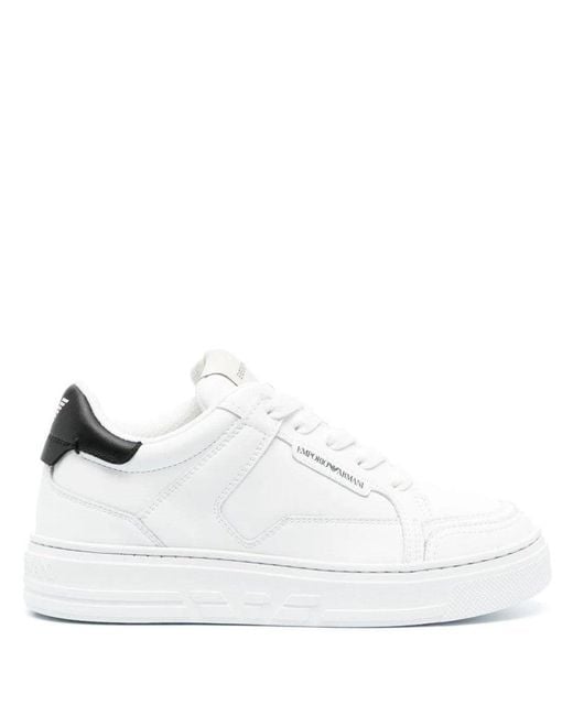 Emporio Armani White Minimalist Trainers With Contrasting Heel Tab