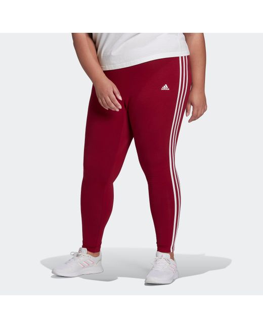 adidas Cotton Essentials 3-stripes Leggings (plus Size) in Red | Lyst