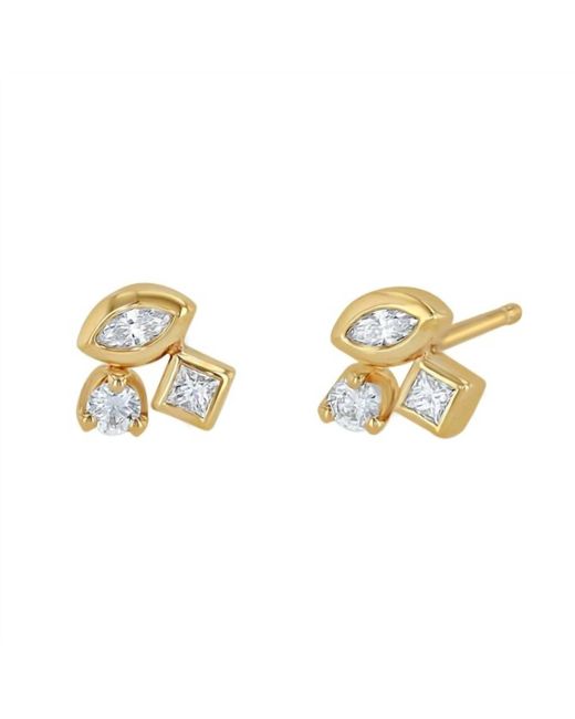 Zoe Chicco Metallic Mixed Cut Diamond Cluster Stud Earrings