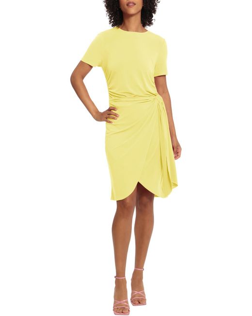 Maggy London Yellow Faux Wrap Matte Jersey Wear To Work Dress