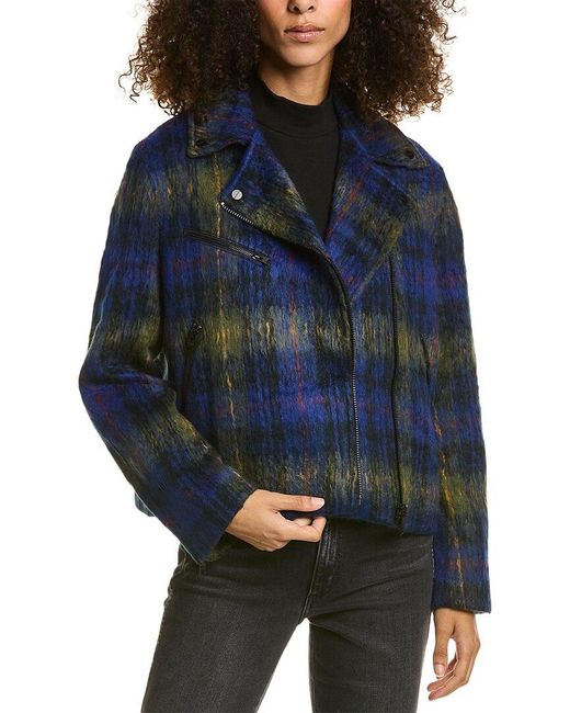 AllSaints Blue Remi Check Wool-blend Jacket
