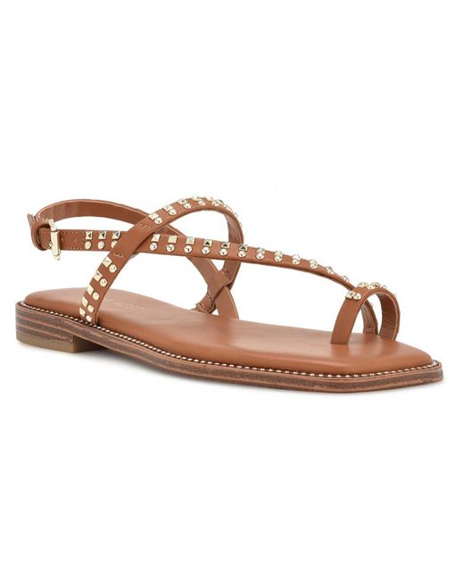 Nine West Brown Embra3 Faux Leather Slip On Strappy Sandals