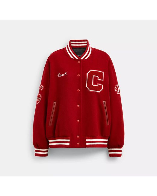 COACH Red Wool Varsity Jacket With Patches
