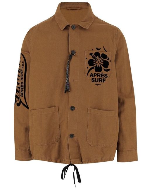 APRÈS SURF Brown Cotton Jacket With Logo Print for men