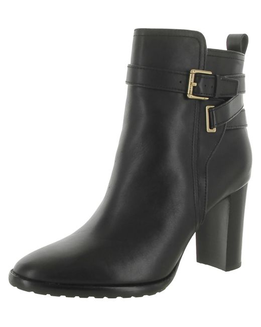 Lauren by Ralph Lauren Brown Madisyn Leather Stacked Heel Ankle Boots