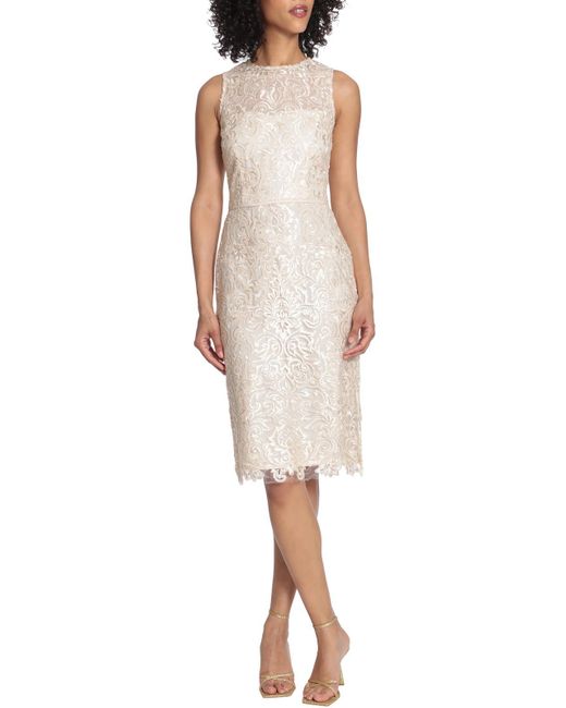 Maggy London White Sequined Embroidered Cocktail And Party Dress