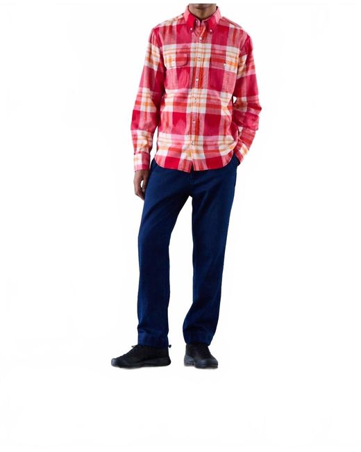 Original Madras Trading Co. Red Twin Flap Pocket Button Down Collar Shirt for men
