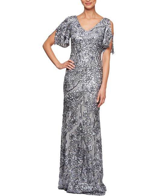 Alex Evenings Metallic Embroidered Sequined Formal Dress