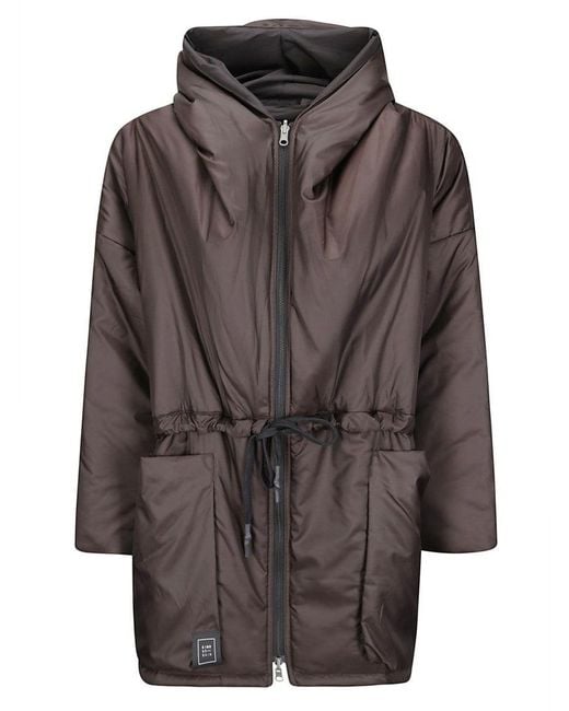 Kimonorain Gray Padded Sahariana Jacket With Asymmetrical Zip And Adjustable Waist