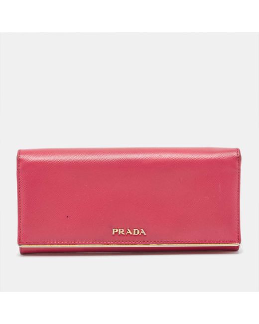 Prada Pink Saffiano Leather Metal Detail Continental Wallet