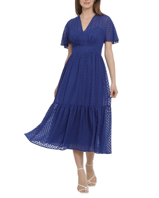 Maggy London Blue Short Sheer Sleeve Midi Dress