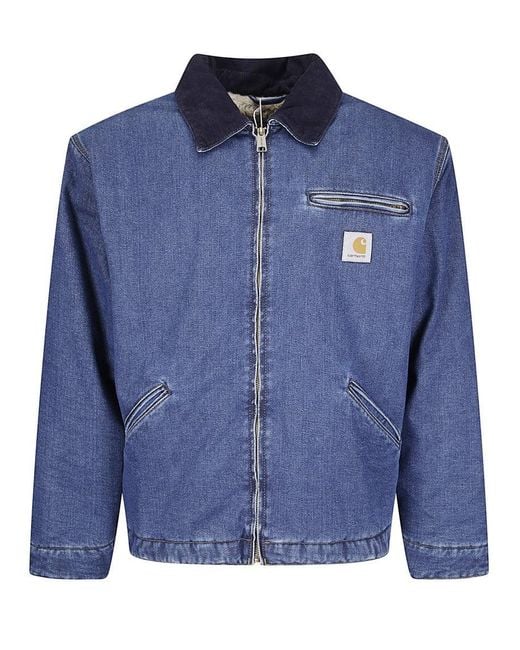 Carhartt Blue Cropped Denim Jacket With Zip Closure And Contrasting Collar for men