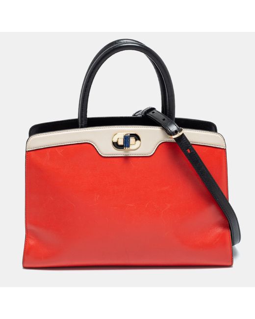 BVLGARI Red Color Leather Isabella Rossellini Tote