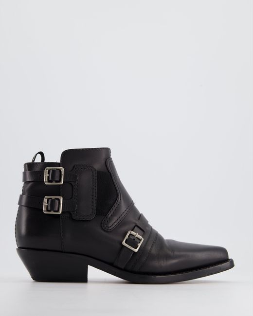 Dior Black Leather Ankle Saddle Boots With Silver Buckle
