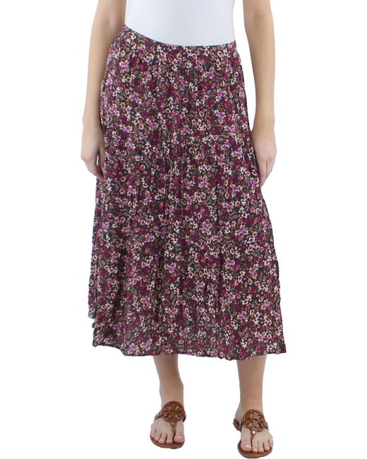 Lucy Paris Purple Floral Print Pull On Midi Skirt