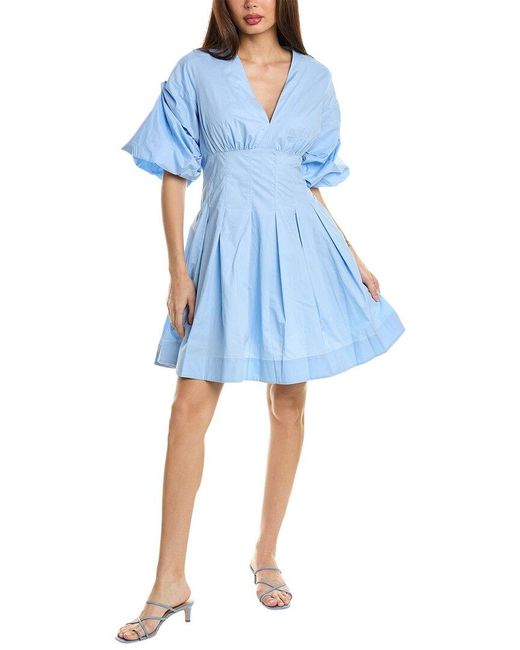 Beulah London Blue Puff Sleeve A-line Dress