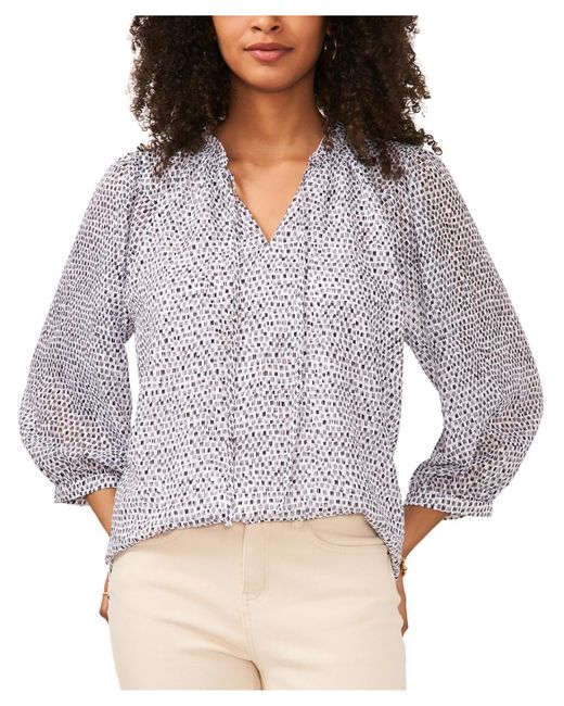 Vince Camuto Gray Textured Office Peasant Top