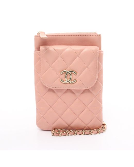 Chanel Pink Matelasse Phone Case Chain Shoulder Bag Lambskin Light Gold Hardware