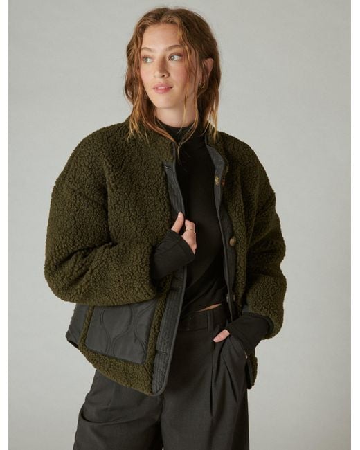 Lucky Brand Reversible Mixed Media Faux Shearling Jacket in Green