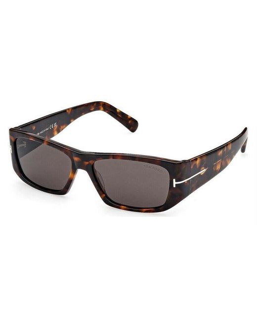 Tom Ford Brown Rectangle Full Rim, With A Dark Havana Frame And Smoke Lens