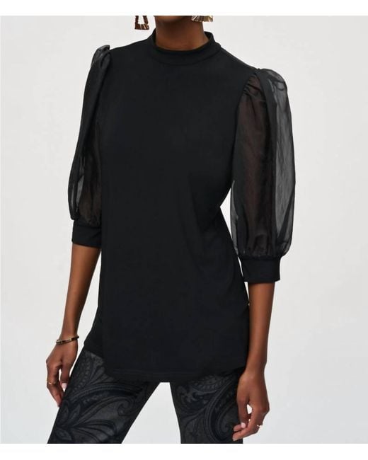 Joseph Ribkoff Black High Neck Organza Puff Sleeve Tunic