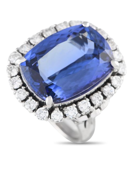 Non-Branded Blue Lb Exclusive Platinum 1.10ct Diamond And Tanzanite Rectangular Cushion Halo Ring Mf29-041927